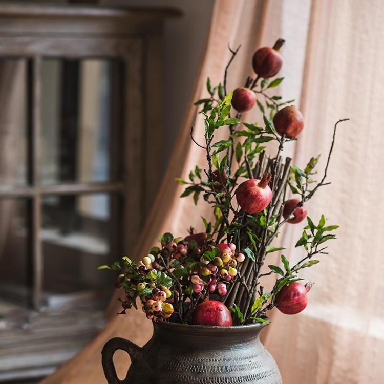Artificial Large Red Pomegranate Fruit Stem 36" Tall