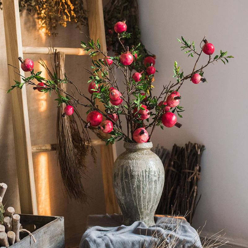Artificial Large Red Pomegranate Fruit Stem 36" Tall