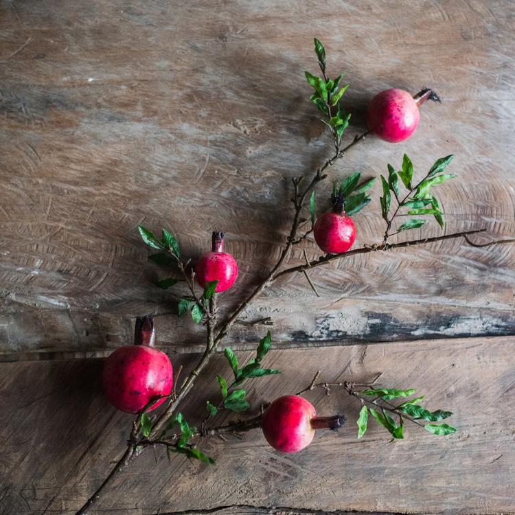 Artificial Large Red Pomegranate Fruit Stem 36" Tall