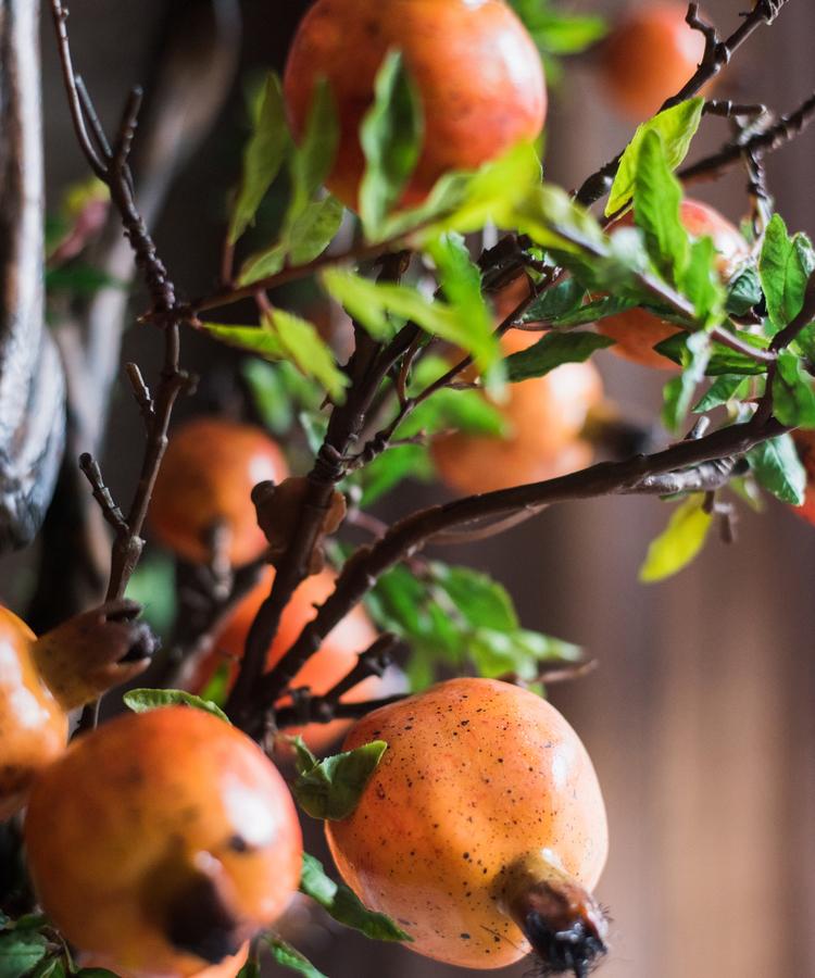 Artificial Yellow Orange Pomegranate Fruit Stem 36" Tall