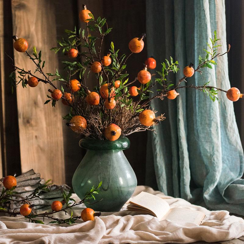 Artificial Yellow Orange Pomegranate Fruit Stem 36" Tall