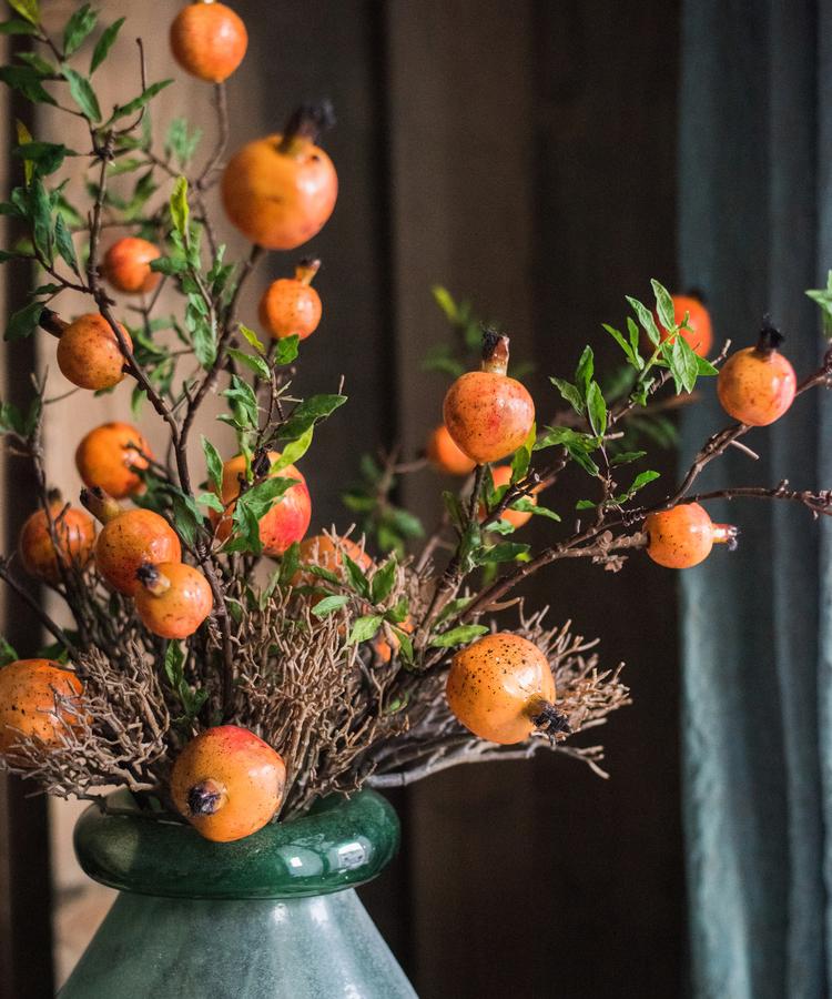 Artificial Yellow Orange Pomegranate Fruit Stem 36" Tall