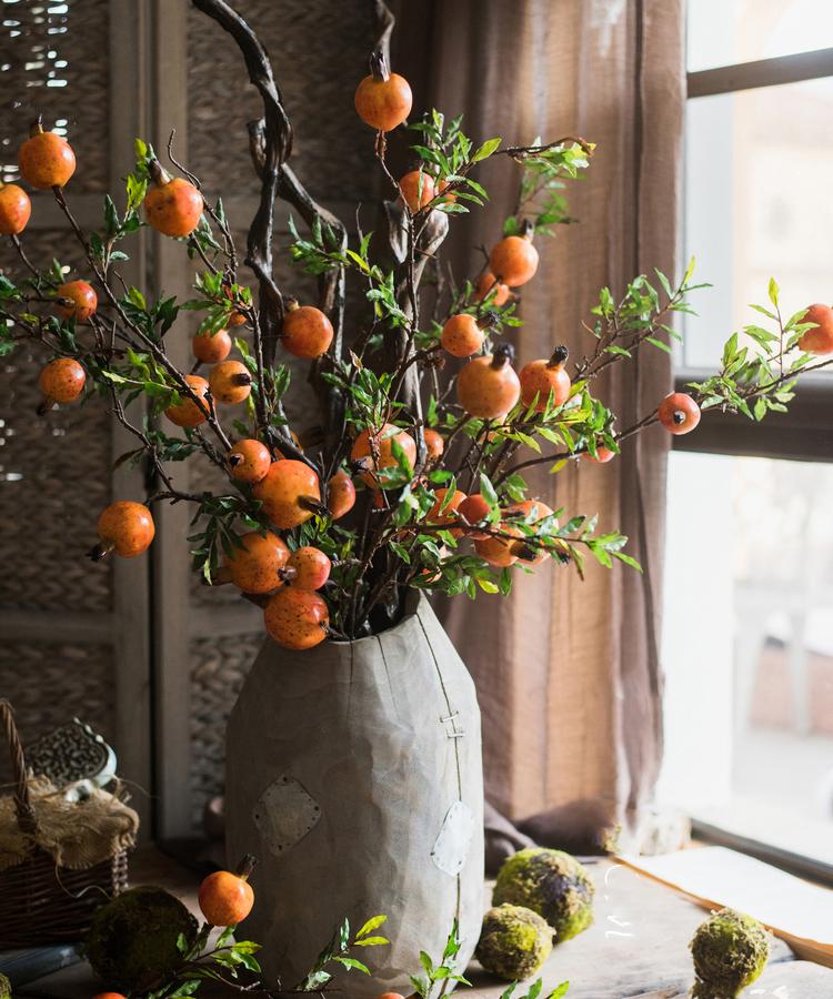 Artificial Yellow Orange Pomegranate Fruit Stem 36" Tall