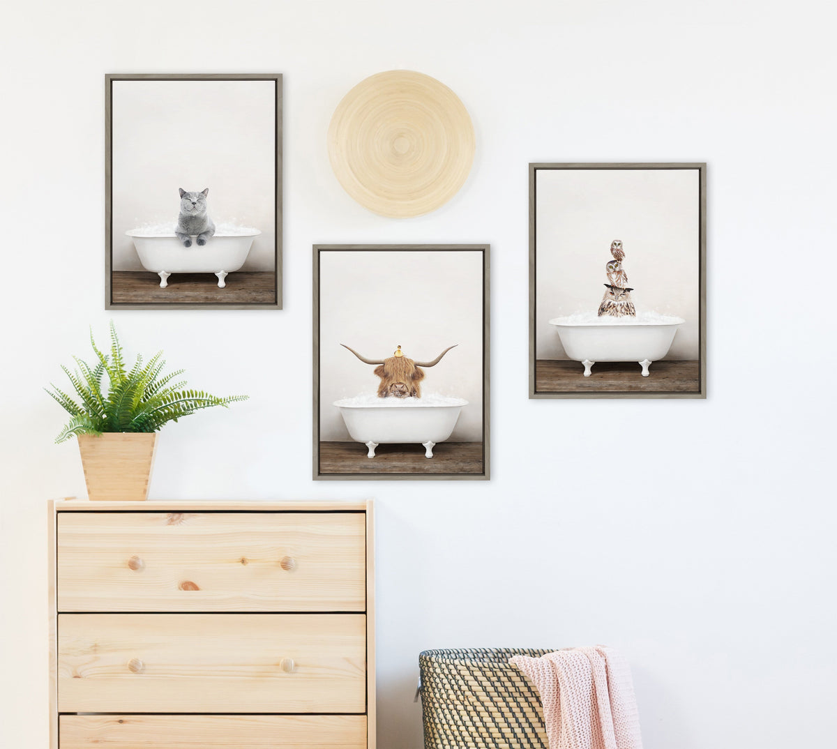 Sylvie Cat in Rustic Bath Framed Canvas by Amy Peterson Art Studio