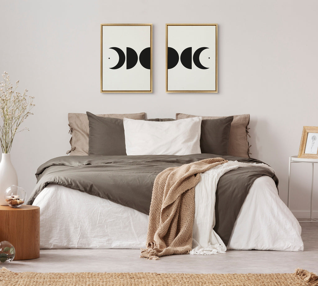 Sylvie Modern Geometric Moon Phases Framed Canvas Set of 2 by The Creative Bunch Studio