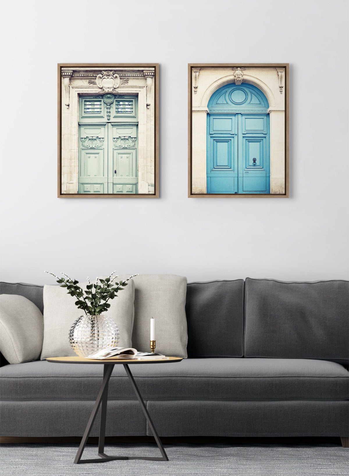 Sylvie Classic Parisian Door and Blue Paris Door Framed Canvas Art Set of 2 by Caroline Mint