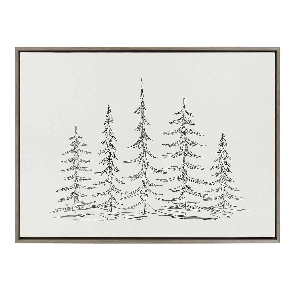 Sylvie Minimalist Evergreen Trees Sketch Framed Canvas by The Creative Bunch Studio