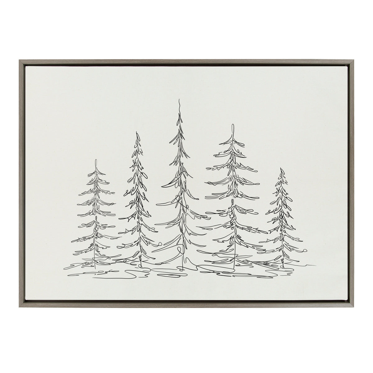 Sylvie Minimalist Evergreen Trees Sketch Framed Canvas by The Creative Bunch Studio