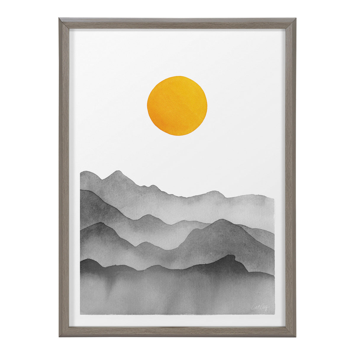 Blake Black Yellow Mountain Range Silhouette Framed Printed Glass by Cat Coquillette