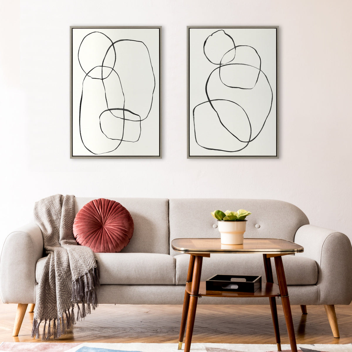 Sylvie Going in Circles Framed Textured Canvas Set of 2 by Teju Reval of SnazzyHues