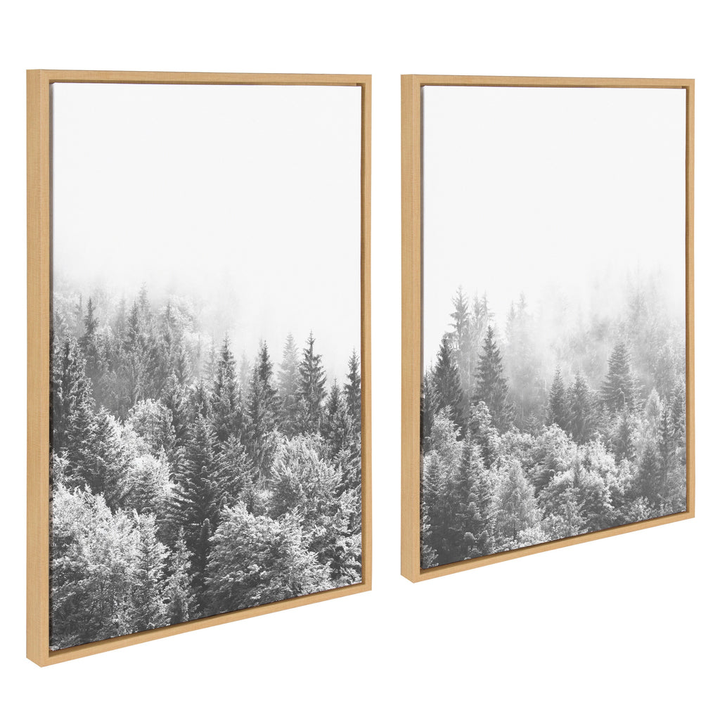 Sylvie Forest On A Foggy Day Black and White Framed Canvas Set of 2 by The Creative Bunch Studio