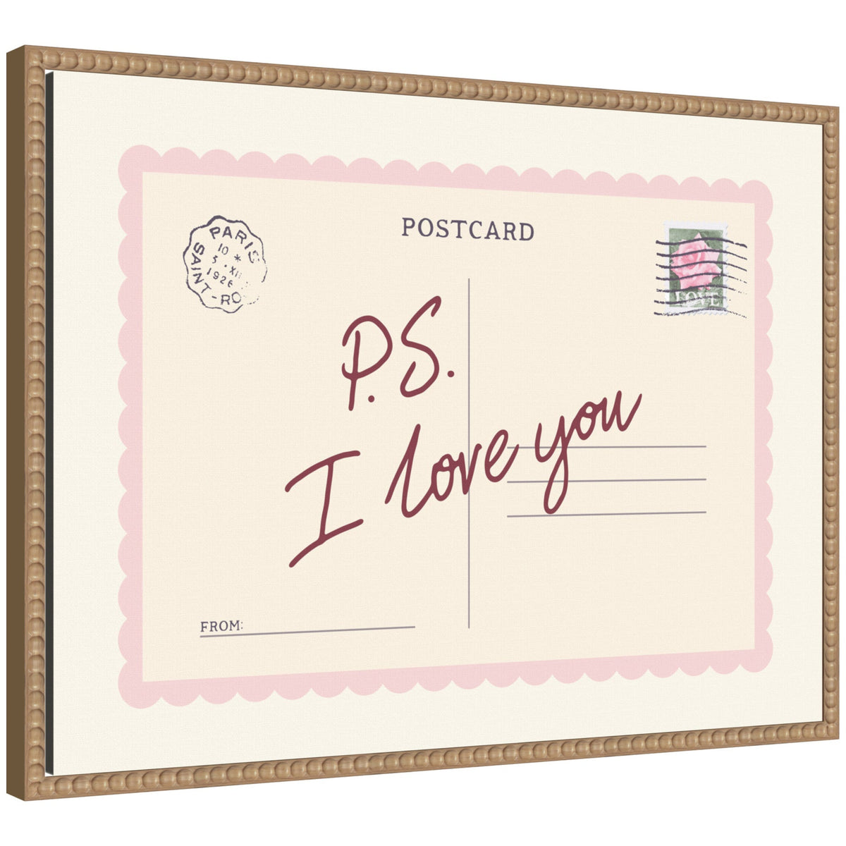 PS I Love You Postcard by Lucky Guava Framed Canvas Wall Art Print