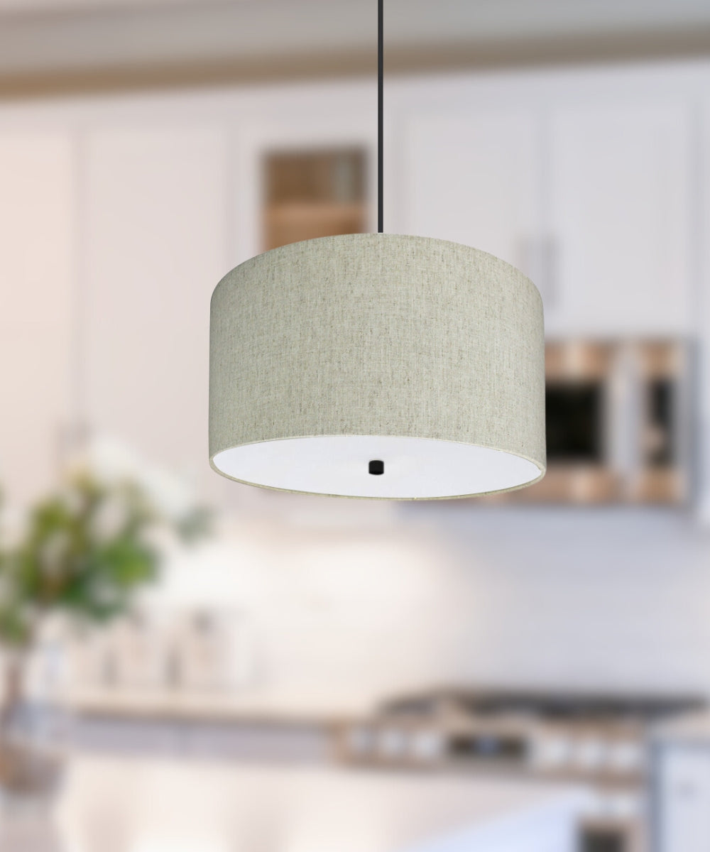 Home Concept 2-Light Pendant Light Textured Oatmeal Shade with Diffuser, Black Cord - 14" W