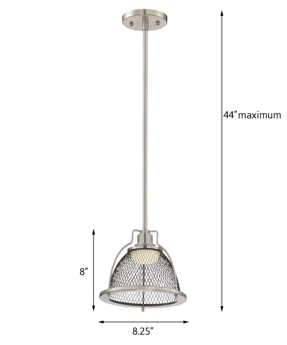 Nuvo Lighting Tex 1-Light Pendant Light, Brushed Nickel with Black Mesh Shade, 8"W