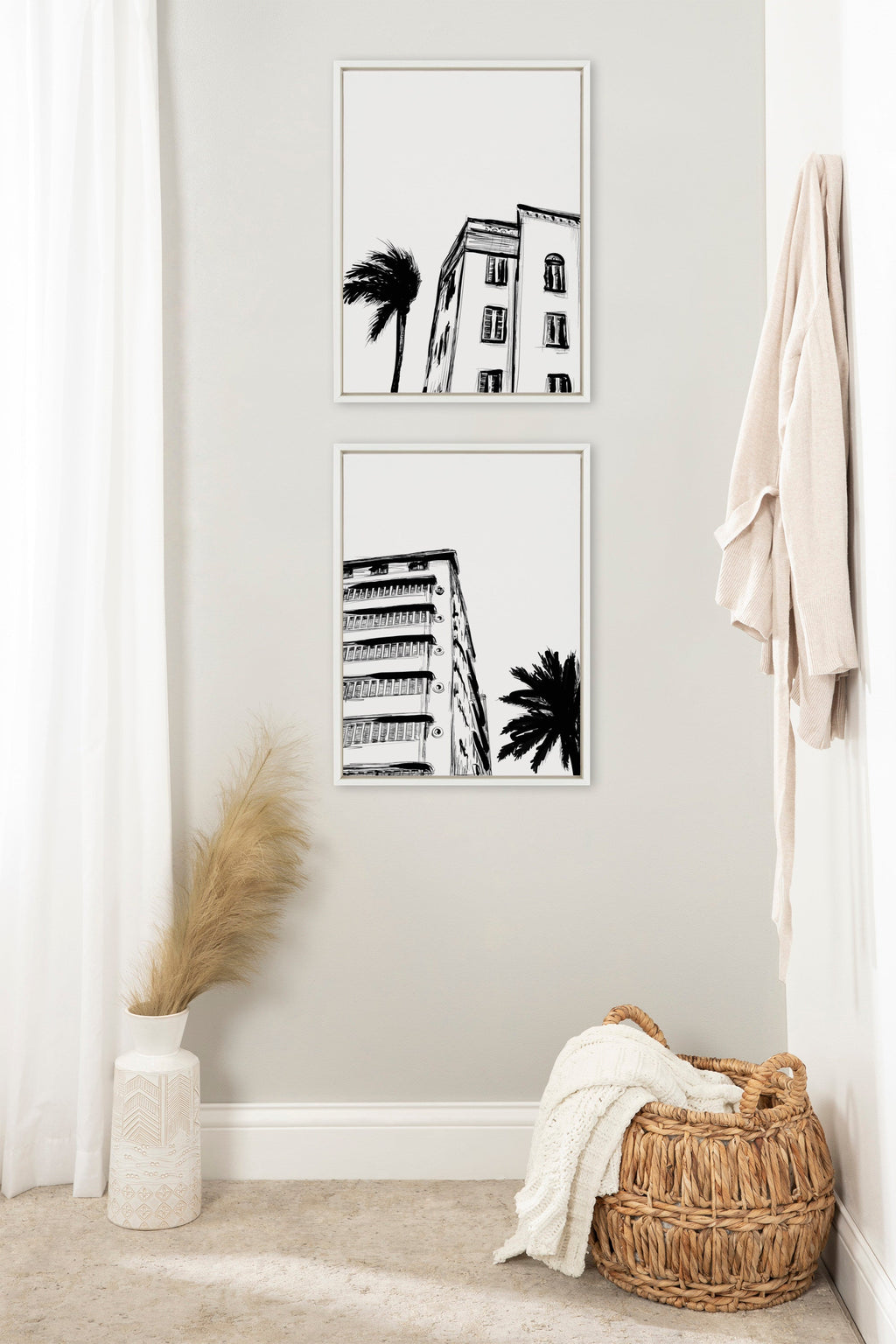 Sylvie Miami Beach Architecture Retro Art Deco Framed Canvas Art Set of 2 by The Creative Bunch Studio