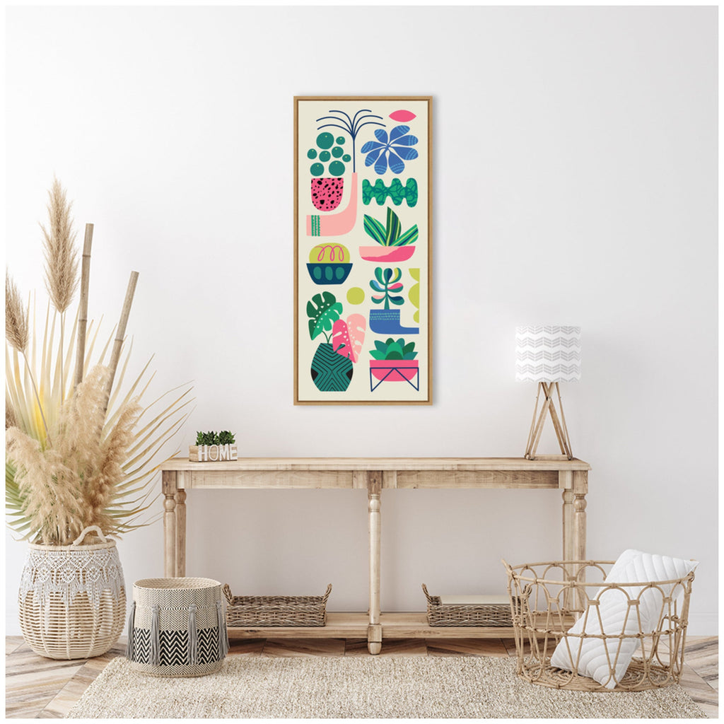 Sylvie Retro Bright Floral and Succulent Tall Narrow Framed Canvas by Rachel Lee