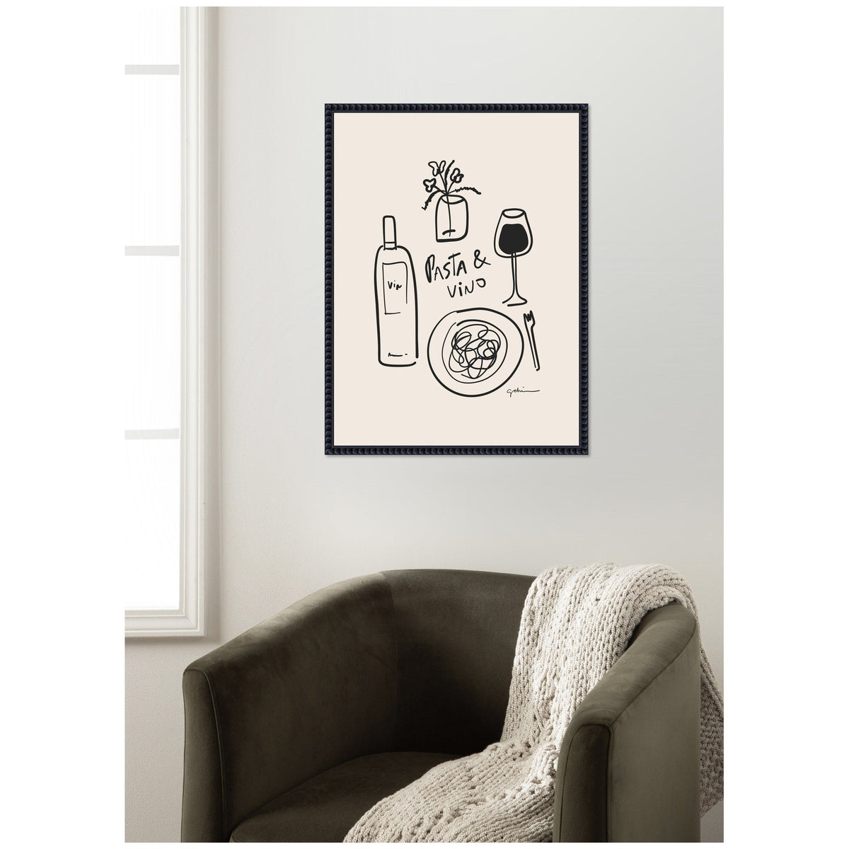 Pasta and Vino by Gabrielly Guedes Framed Canvas Wall Art Print