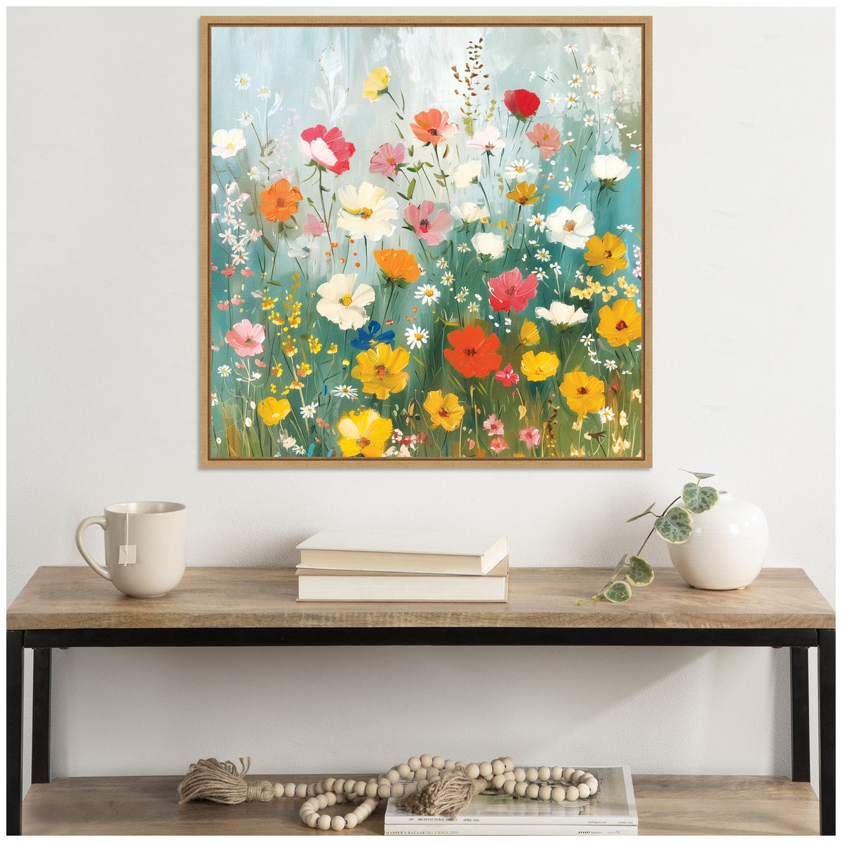 Sylvie Boho Wildflower Garden Framed Canvas by The Creative Bunch Studio