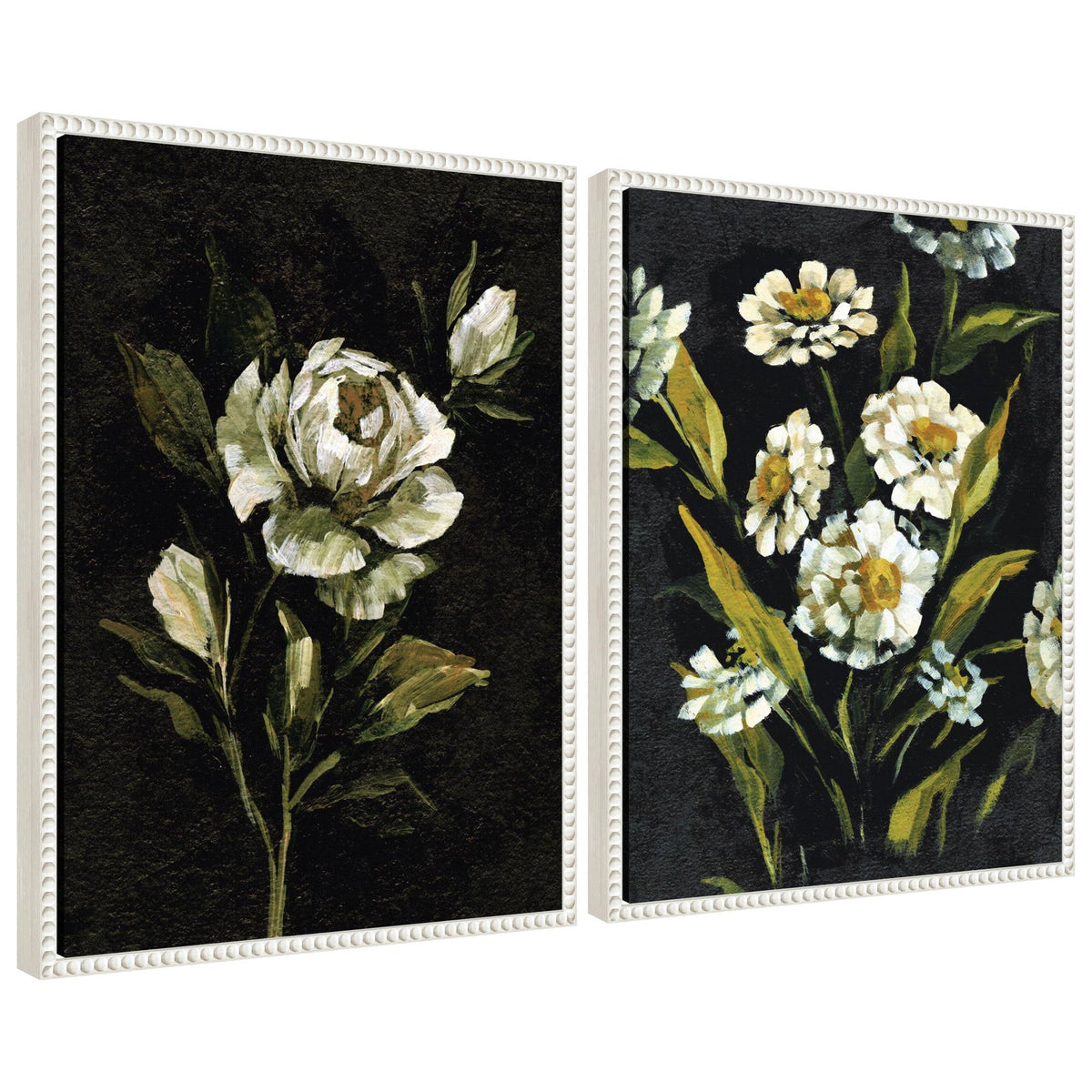 Sylvie Beaded Moody Floral 1 and 2 Framed Canvas Art Set of 2 by Annie Quigley