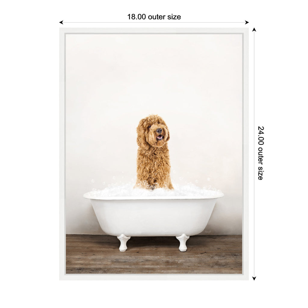 Sylvie Golden Labradoodle in Rustic Bath Style Framed Canvas by Amy Peterson