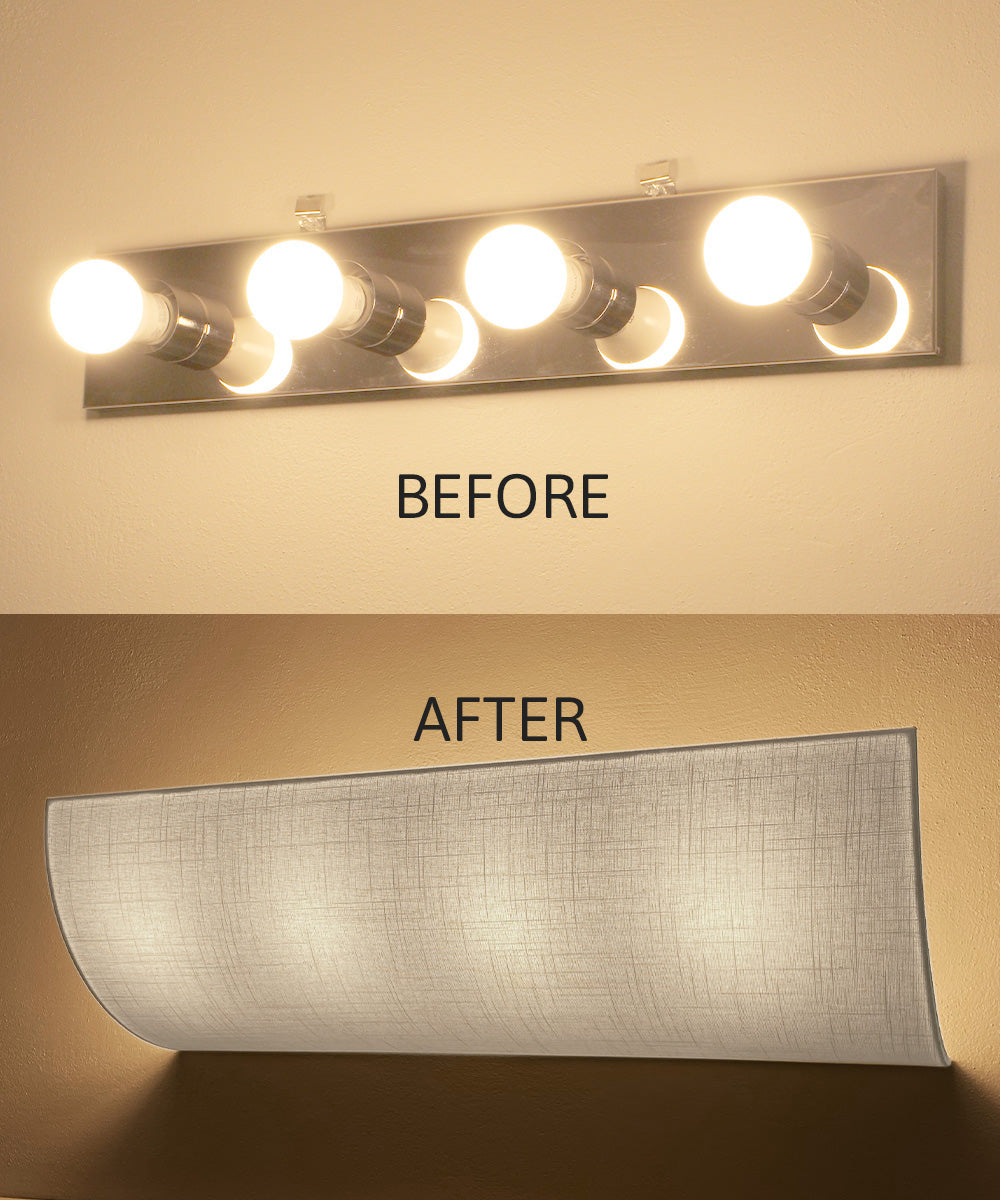Moderne Bathroom Vanity Light Cover Refresh Kit, White Textured Fabric Shade, 26"W, No Wiring
