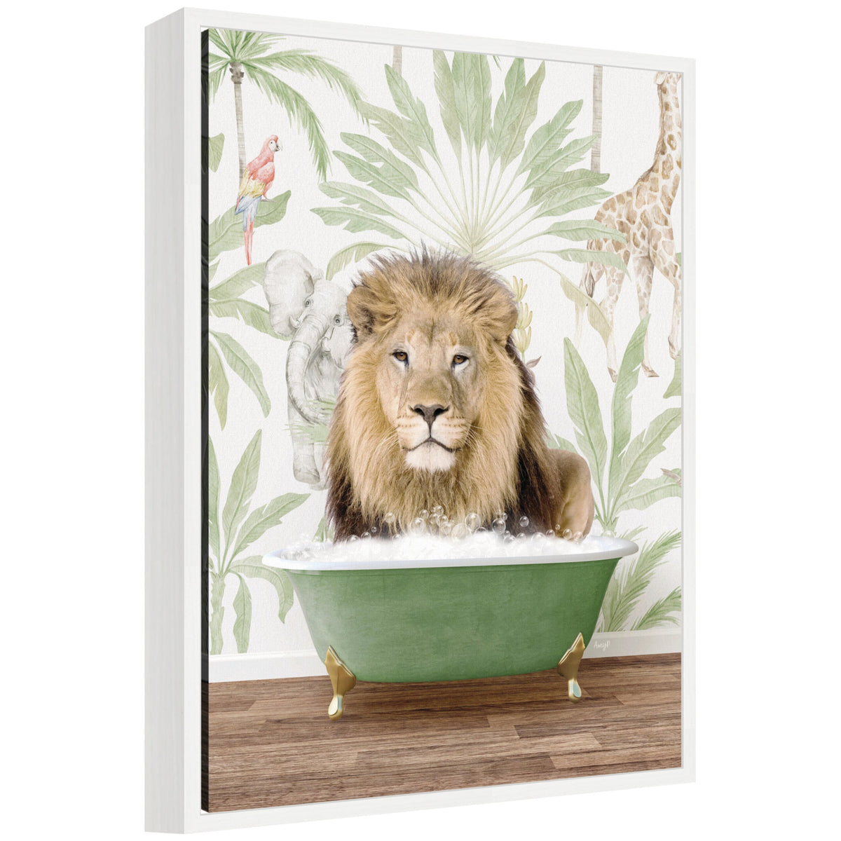 Sylvie Lion in Wild Safari Bathtub Framed Canvas by Amy Peterson