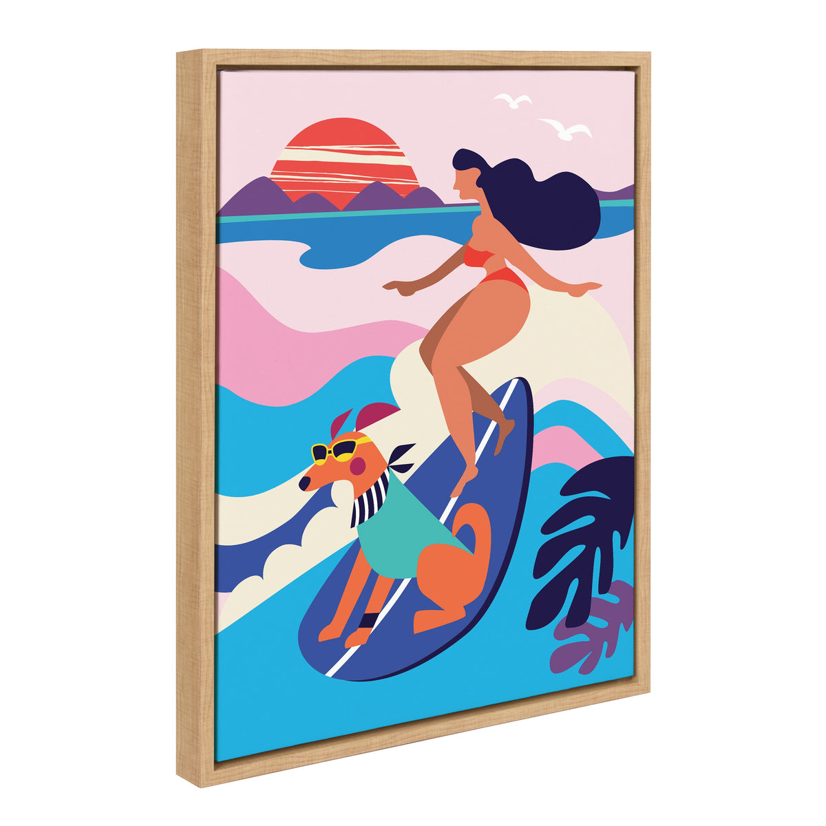 Sylvie Mid Century Modern Surf Dog Framed Canvas by Rachel Lee of My Dream Wall