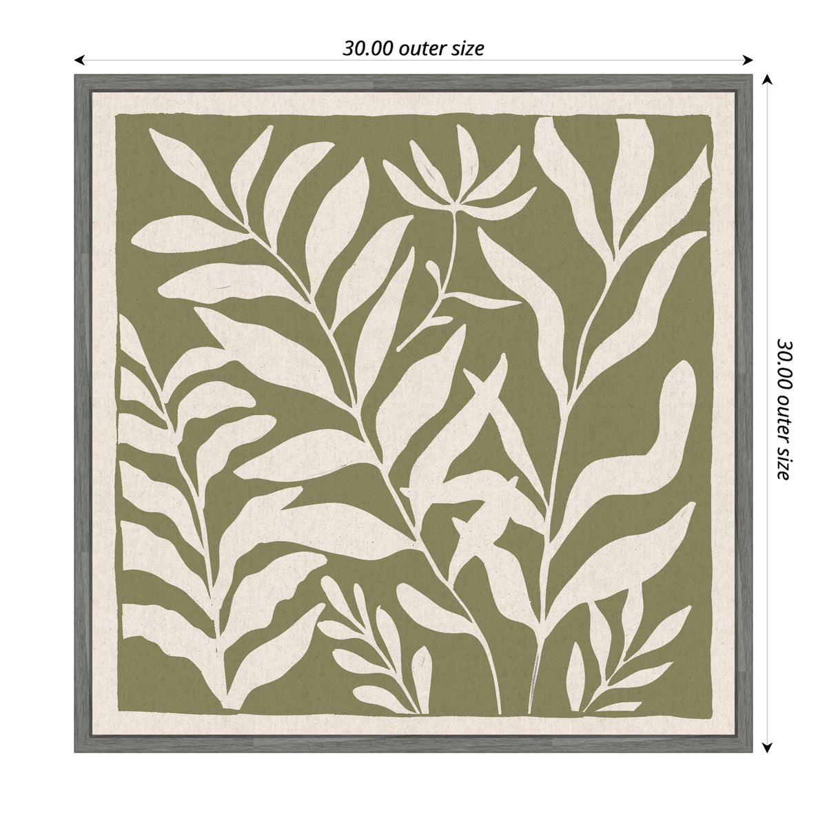 Sylvie Modern Minimalist Botanical Green and Neutral Linen Framed Canvas by The Creative Bunch Studio