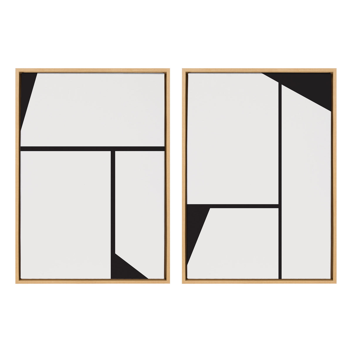 Sylvie Sleek Luxe Minimalist Black and White Abstract Framed Canvas Art Set of 2 by The Creative Bunch Studio