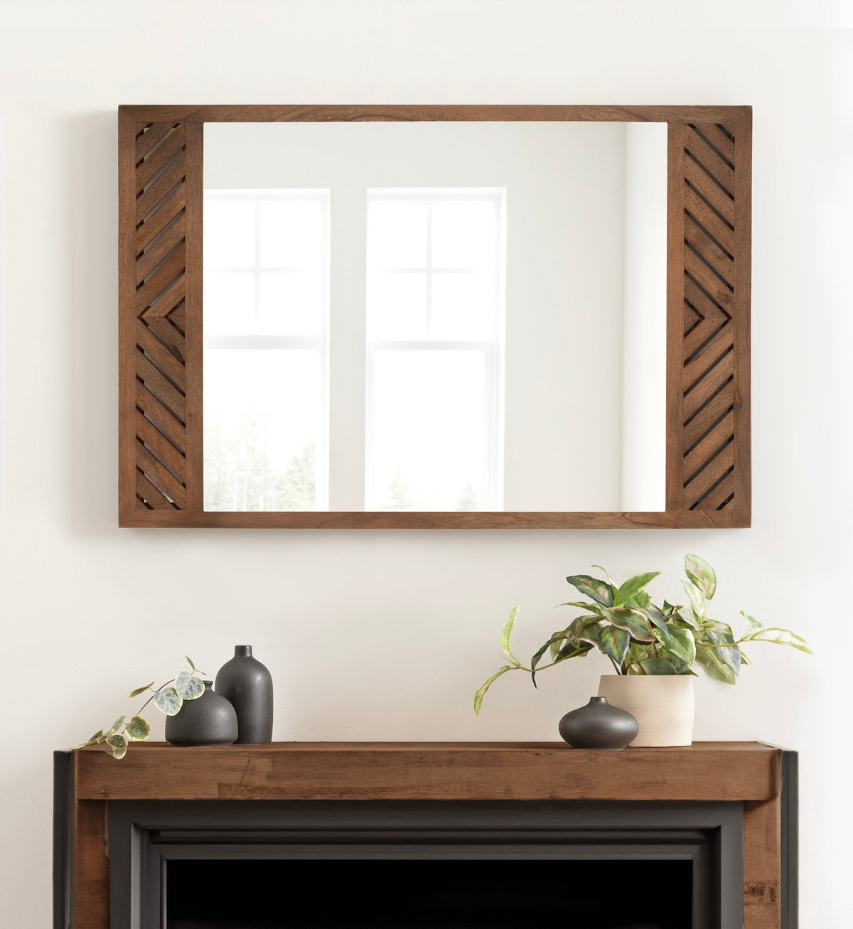 Mezzeta Rectangular Wall Mirror with Mango Wood Chevron Frame