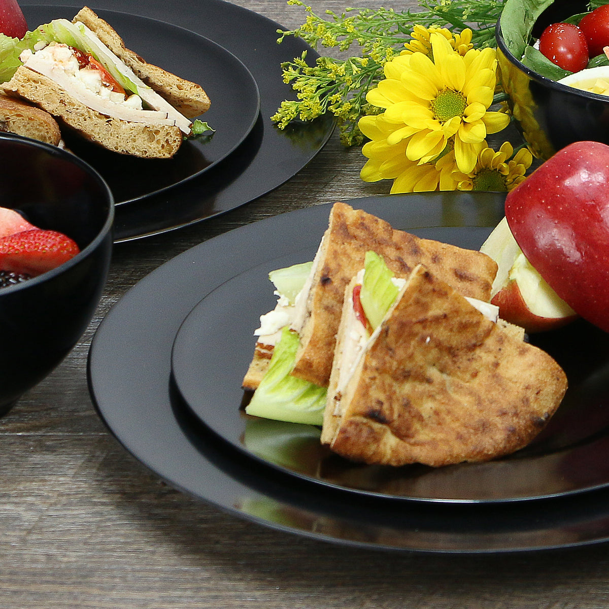 12-Piece Melamine Dinnerware Set for 4, Black