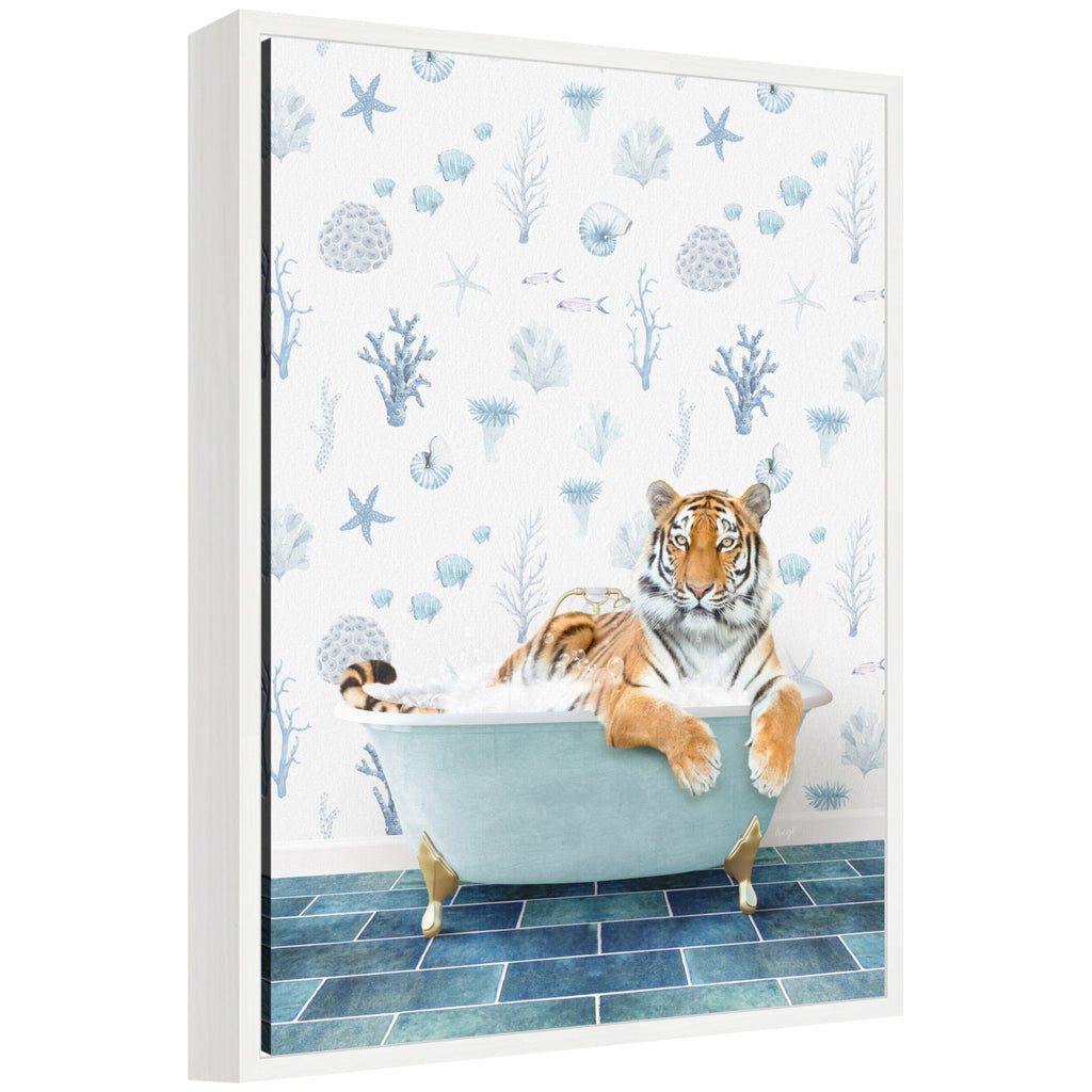 Sylvie Tiger in Under the Sea Bathtub Framed Canvas by Amy Peterson