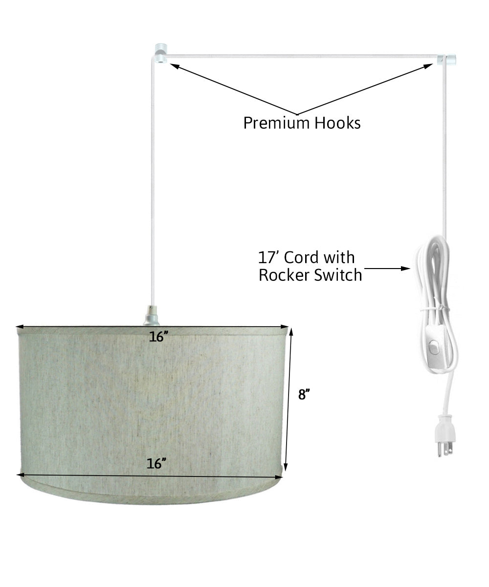Home Concept 1-Light Plug-In Swag Pendant Light 16"w Textured Oatmeal Shade, 17' White Cord