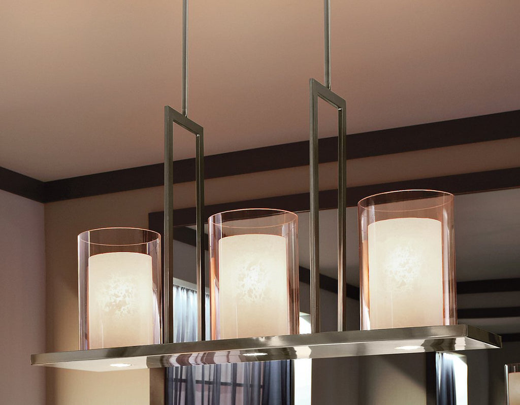 Kichler Triad 40"W 6-Light Classic Pewter Finish Clear Glass White Vetro Mica Shades Linear Chandelier