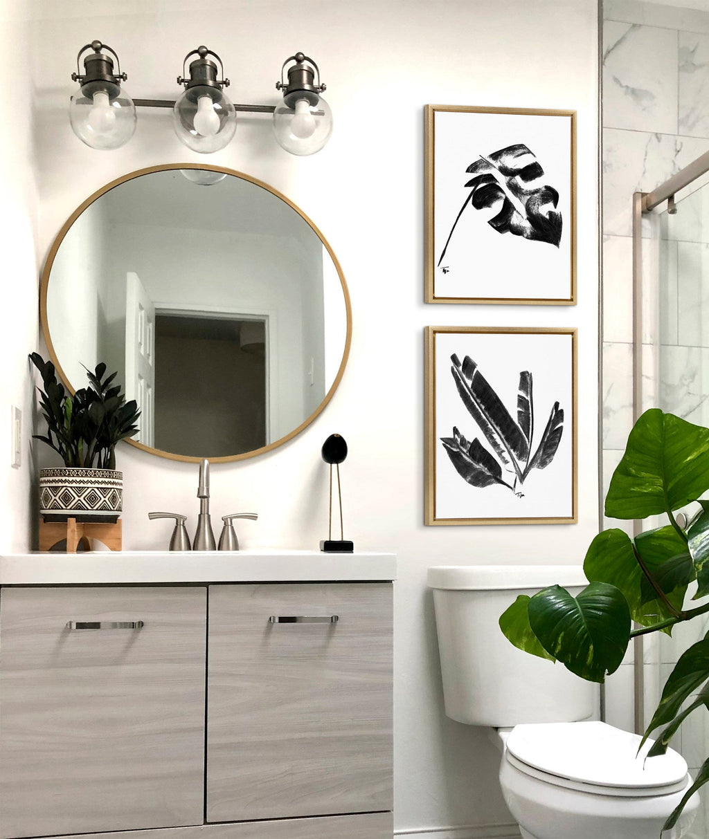Sylvie 582 Monstera and 583 Banana Leaf Framed Canvas Set of 2 by Teju Reval of SnazzyHues