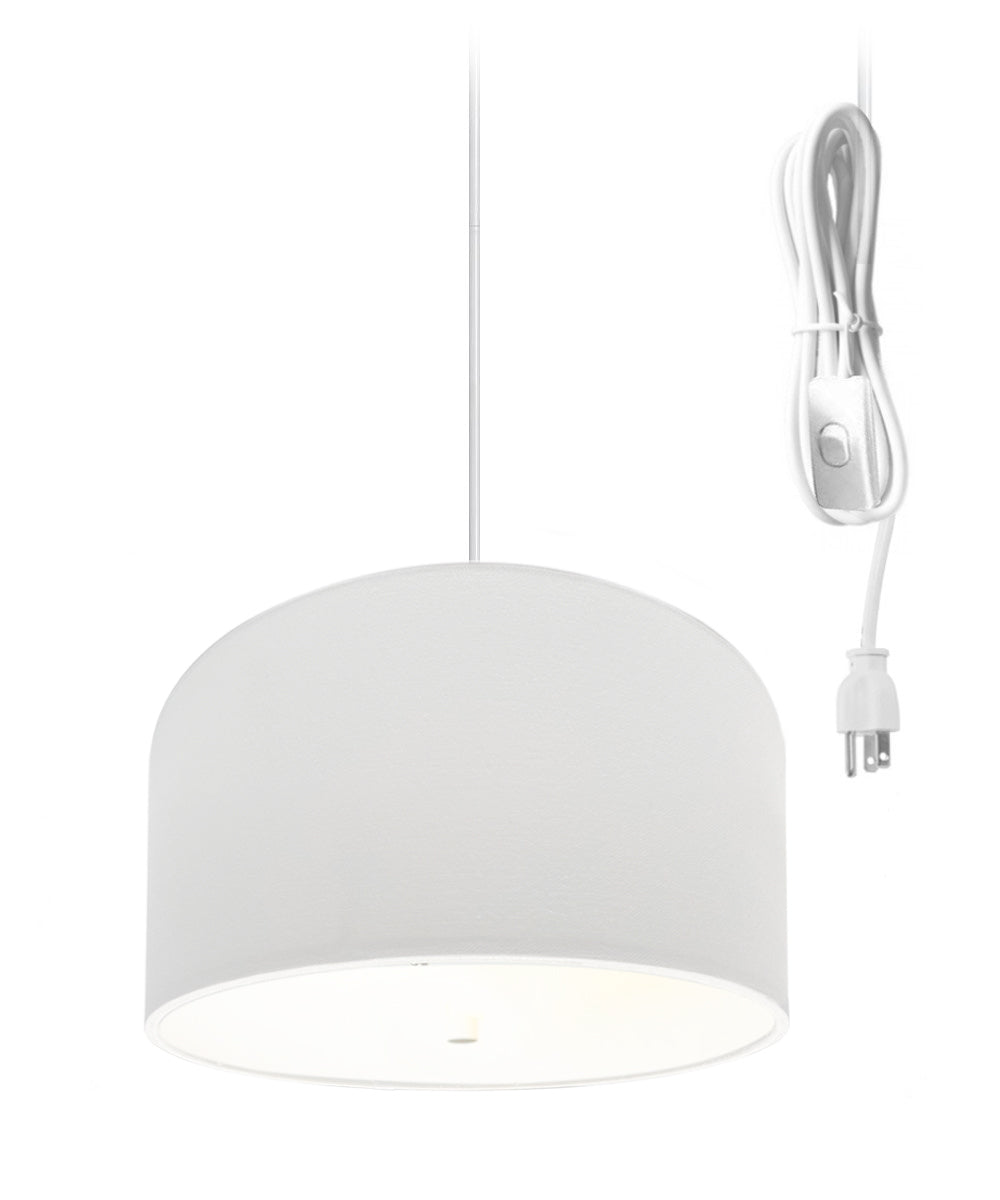 Home Concept 2-Light Plug-In Swag Pendant Light 14"w White Shade with Diffuser, White Cord