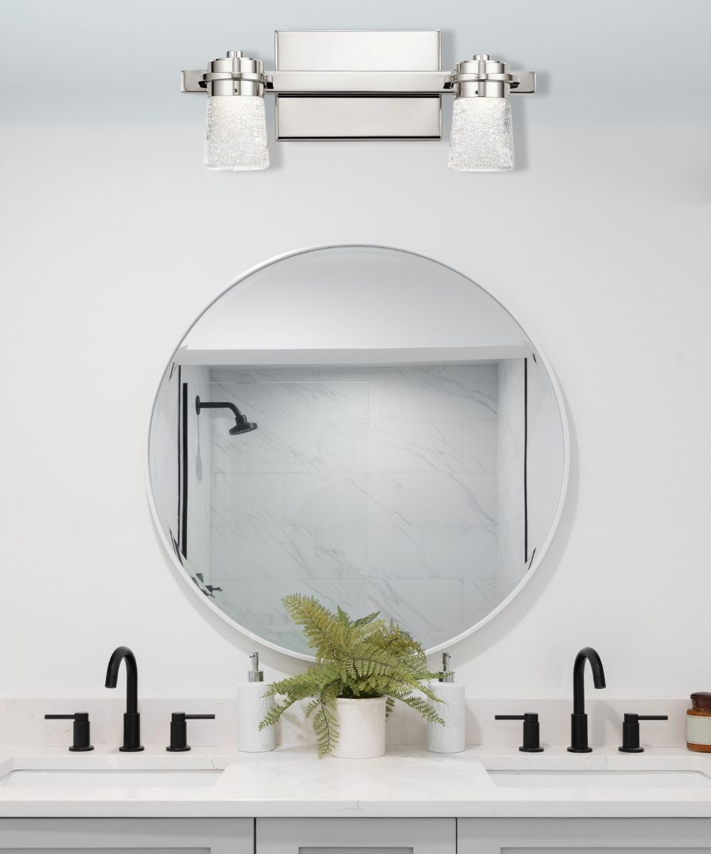 Kichler Vada 15"W 2-Light LED Bathroom Vanity Light, Polished Nickel Finish Clear Bubble Glass Shade
