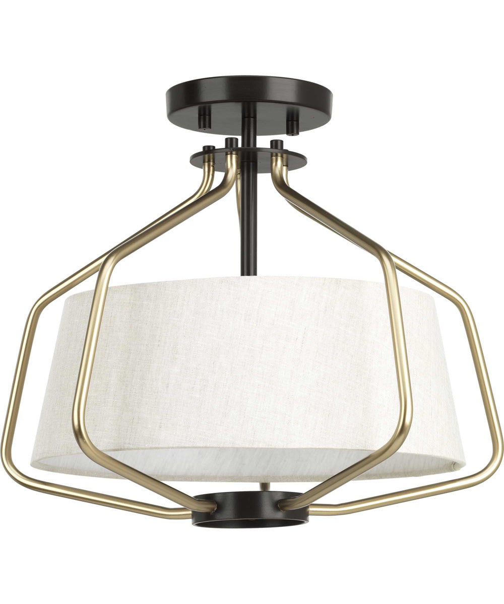 Progress Lighting Hangar 2-Light 16"w Semi-Flush Mount/Pendant Light Convertible Light Fixture Antique Bronze