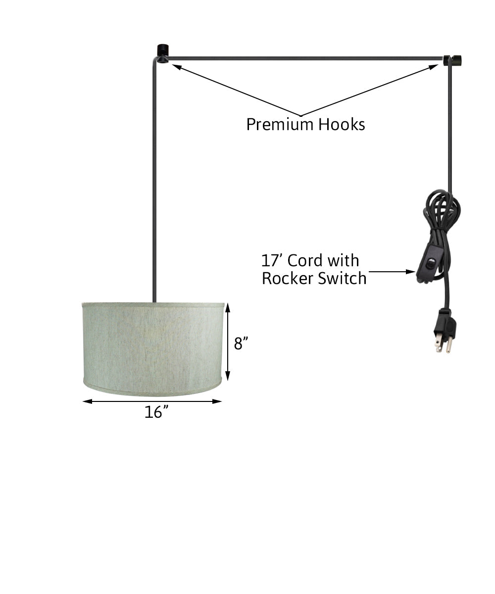 Home Concept 1-Light Plug-In Swag Pendant Light 16"w Textured Oatmeal Shade, 17' Black Cord