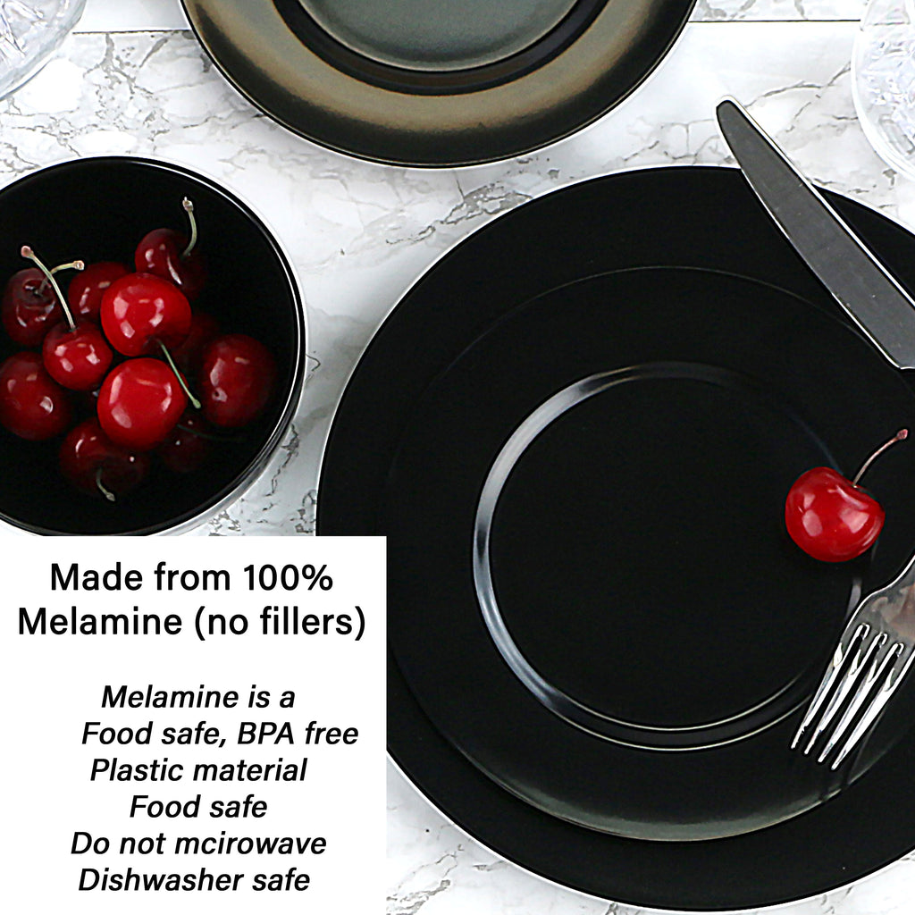 12-Piece Melamine Dinnerware Set for 4, Black