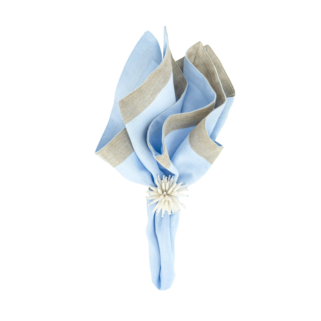 Blue Linen Napkins With Sparkle Borders, Set of 4