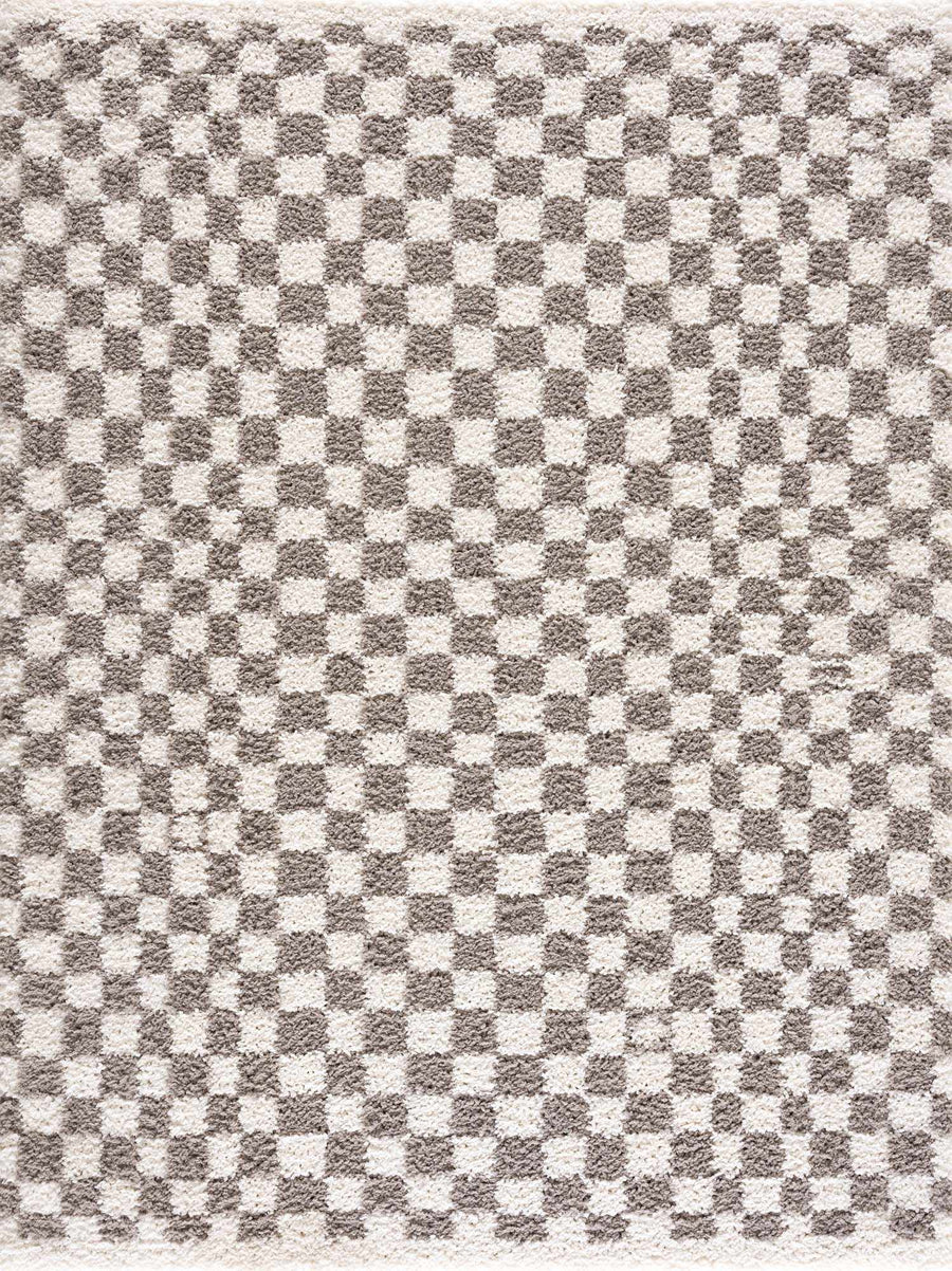 Kieu Taupe Checkered Plush Rug