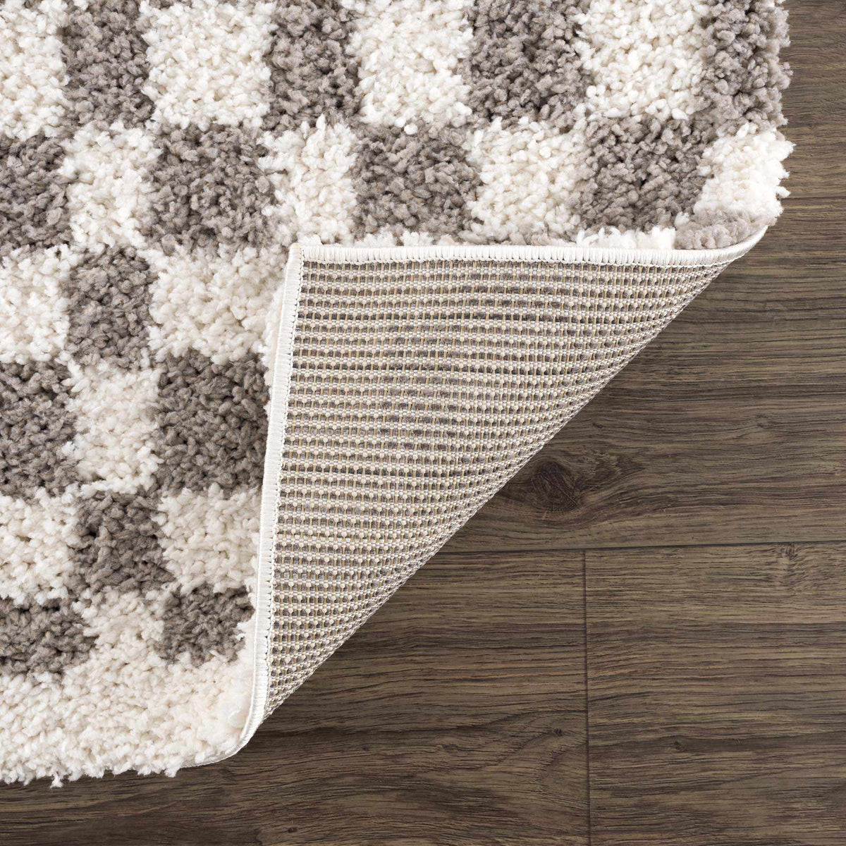 Kieu Taupe Checkered Plush Rug