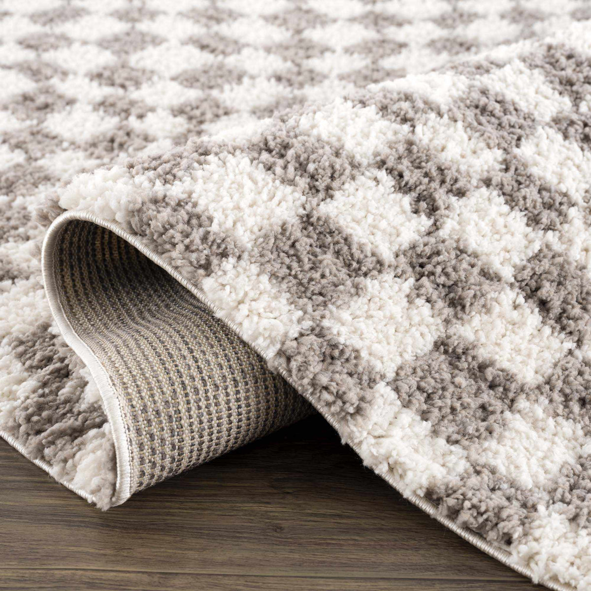 Kieu Taupe Checkered Plush Rug