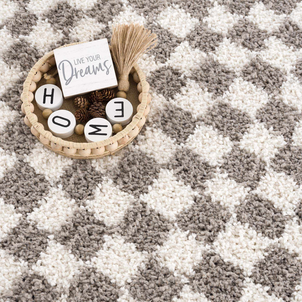 Kieu Taupe Checkered Plush Rug