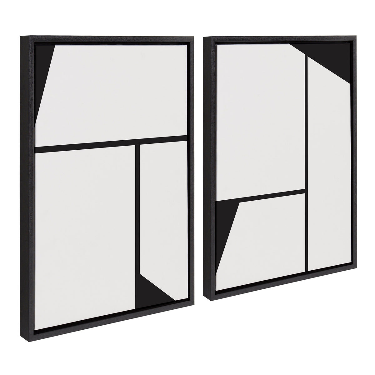 Sylvie Sleek Luxe Minimalist Black and White Abstract Framed Canvas Art Set of 2 by The Creative Bunch Studio