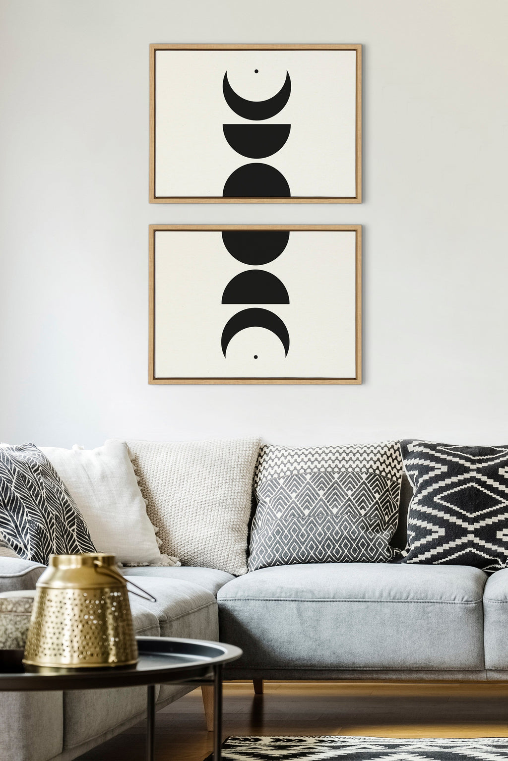 Sylvie Modern Geometric Moon Phases Framed Canvas Set of 2 by The Creative Bunch Studio
