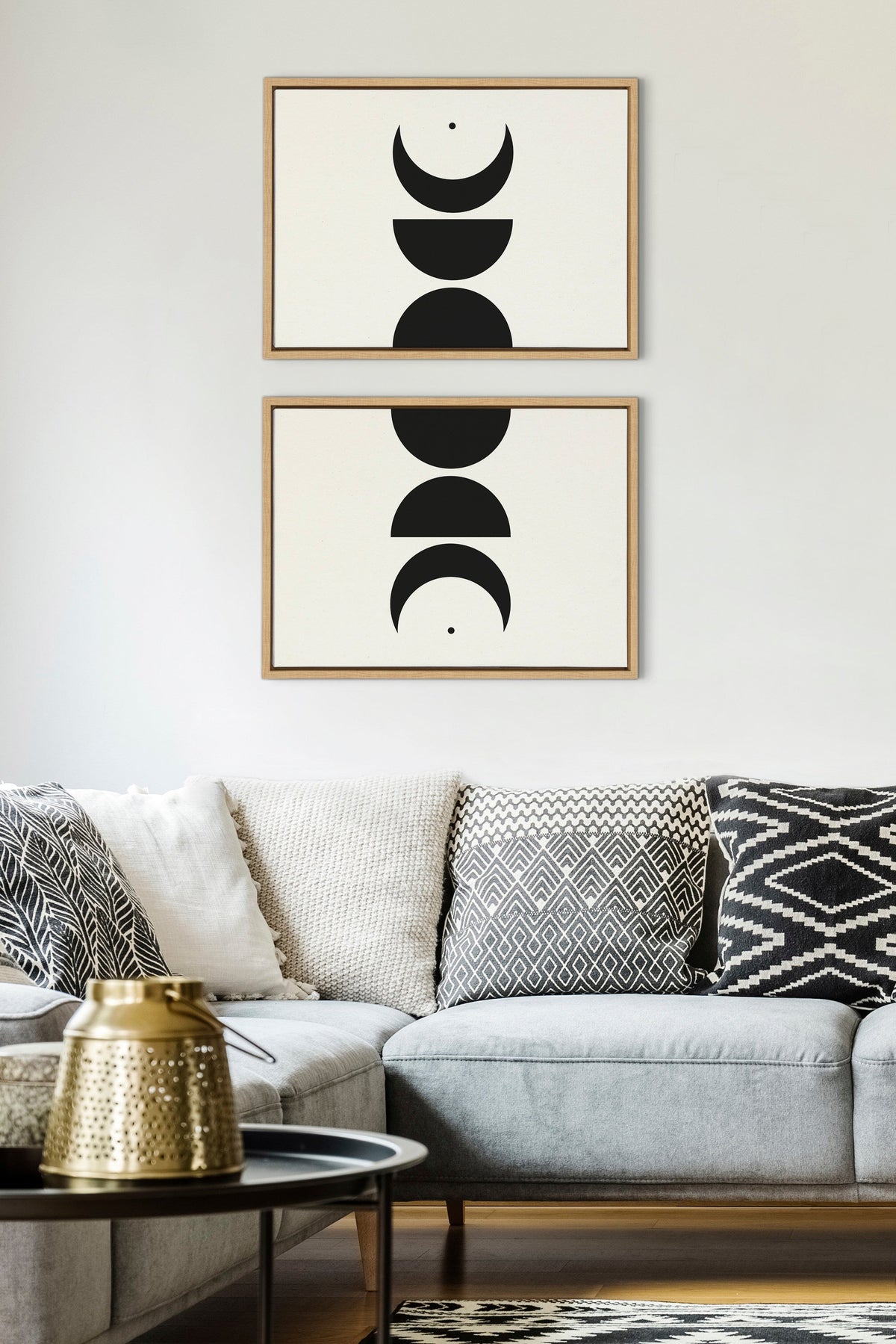 Sylvie Modern Geometric Moon Phases Framed Canvas Set of 2 by The Creative Bunch Studio
