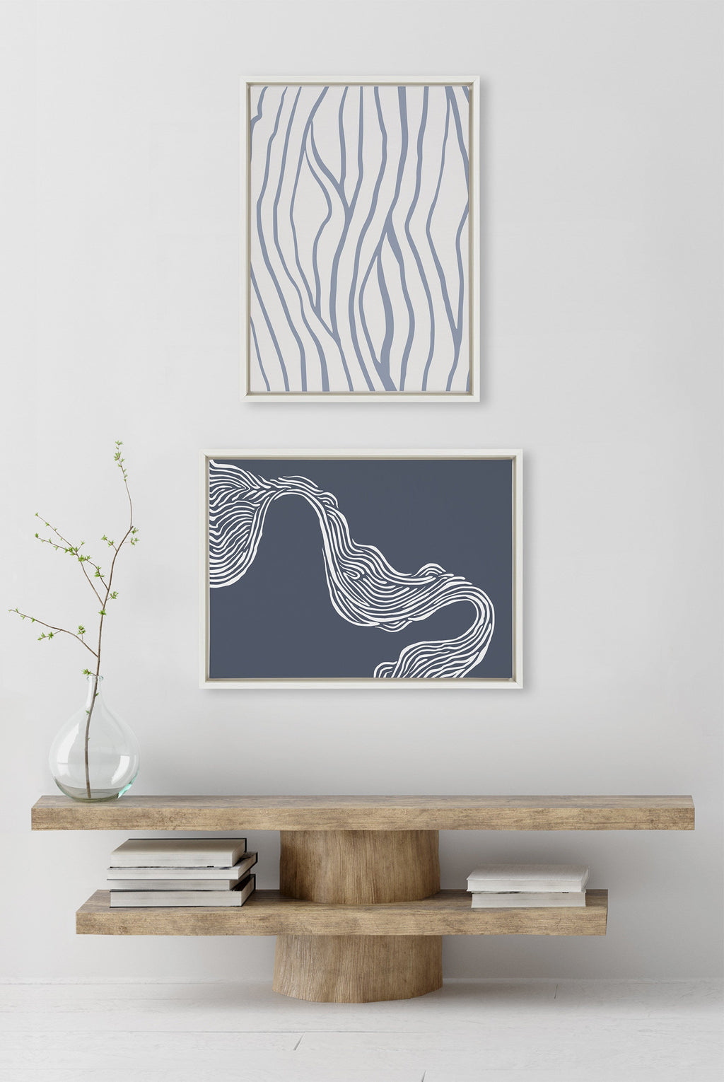 Sylvie Simple Elegant Coastal Waves Framed Canvas by The Creative Bunch Studio