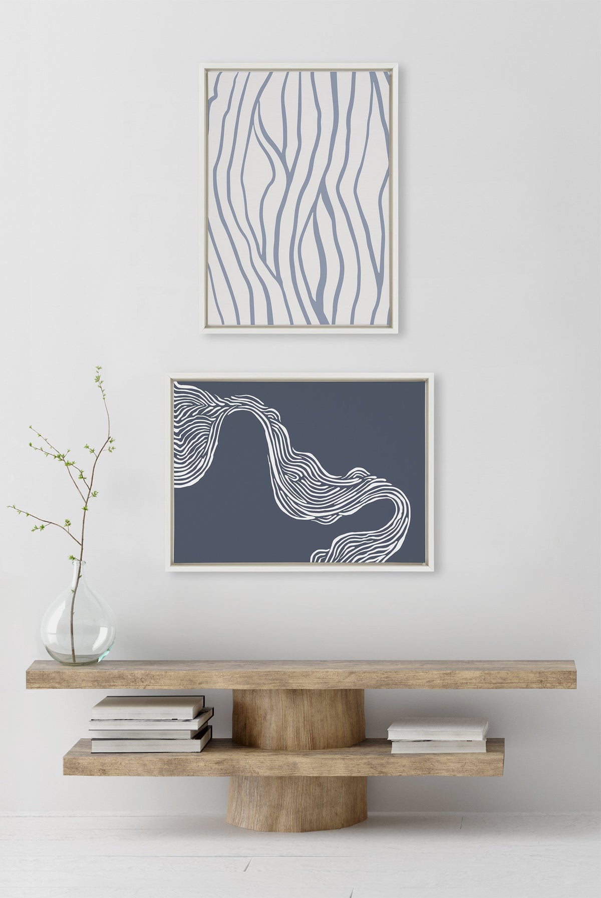 Sylvie Simple Elegant Coastal Waves Framed Canvas by The Creative Bunch Studio